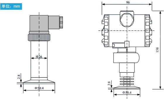 衛生型壓力變送器的外形尺寸